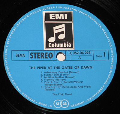PINK FLOYD - The Piper at the Gates of Dawn (Germany)  record label